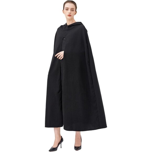 Women Black Cloak with Hood Vintage Adult Cape Cosplay Robe Halloween Costume - Picture 1 of 7